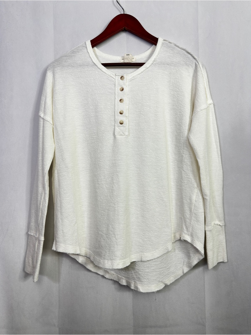 Billabong Henley T-Shirt Long Sleeve Beach Hipster Womens Small White Waffle
